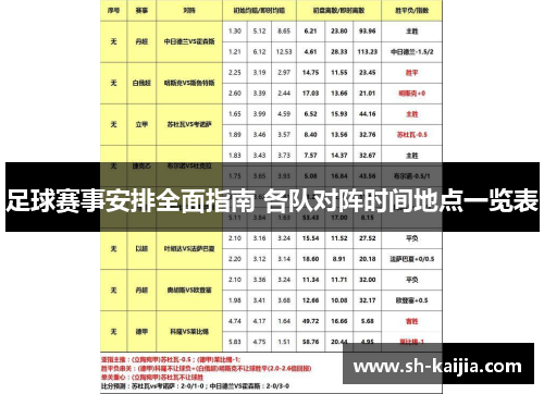 足球赛事安排全面指南 各队对阵时间地点一览表